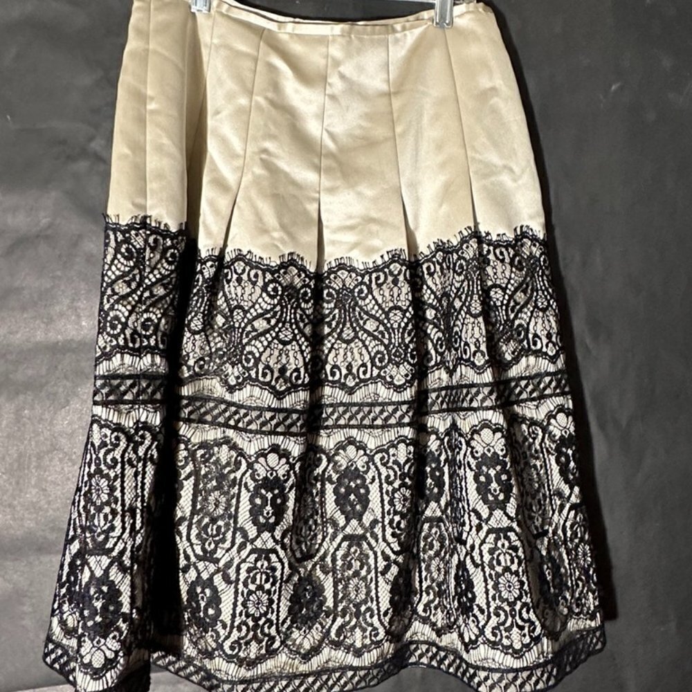 Ann Taylor Cream and Black Lace Midi Skirt